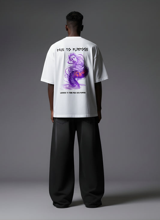 PAIN TO PURPOSE WHITE OVERSIZED T-SHIRT
