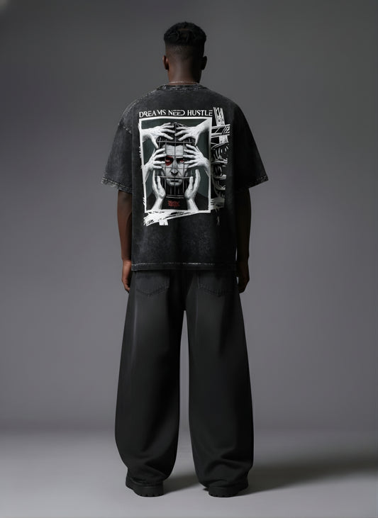DREAMS NEED HUSTLE BLACK OVERSIZED T-SHIRT